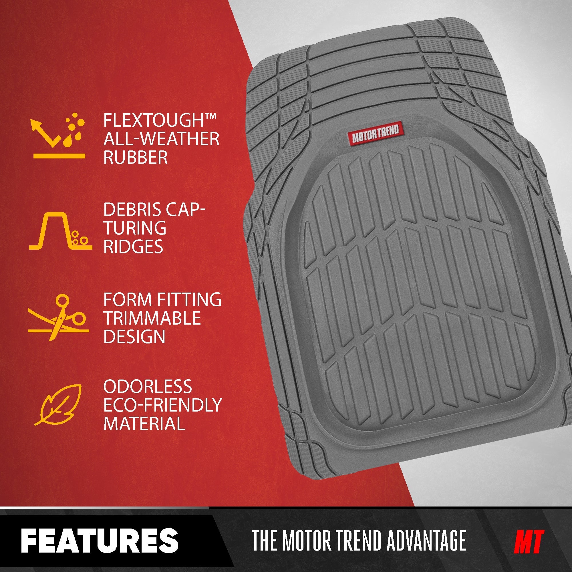 MotorTrend 4-Piece FlexTough Deep Dish Front Floor Mats, Rear Floor Mat, and Trunk/Cargo Mat - Heavy Duty, All Weather, Trim to Fit
