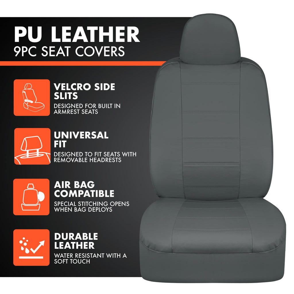 BDK 9-Piece Premium Faux Leather Front Seat Covers and Rear Seat Covers