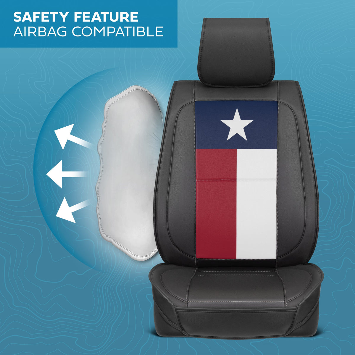MotorBox Texas Edition Faux Leather Black & Flag Seat Covers for Car - Texas Flag on Cushioned Seat Protectors for Automotive Accessories, Trucks, SUV, Car - Two Front Covers