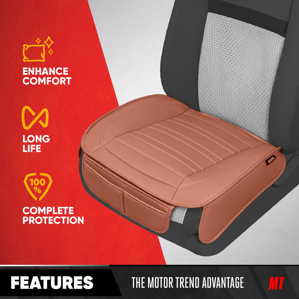 Motor Trend Faux Leather Front Seat Cover for Cars - Set of 2 Brown Front Car Seat Covers for SUV & Truck with Storage Pockets - Automotive Car Seats Cover Protector - For Bottom Cushion Coverage Only