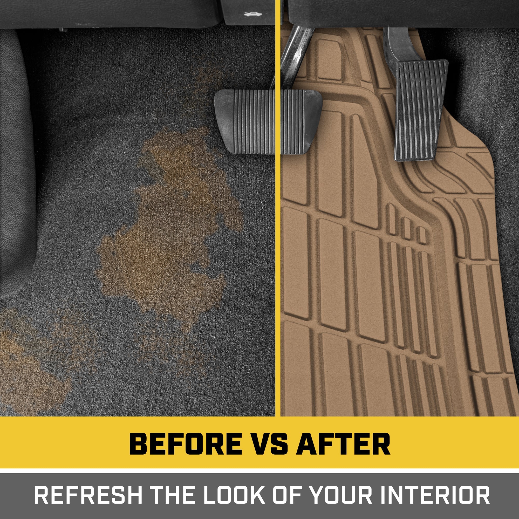 CAT 3-Piece ToughRide Rubber Front Floor Mats and Rear Floor Mats - Heavy Duty, All Weather, Trim to Fit