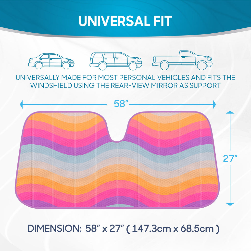 BDK Retro Wave Automotive Windshield Sunshades Accordion Folding Style - Windshield Sun Shade Auto Shade for Cars Trucks SUVs Vans Sun Visor Protector to Block UV Rays – Keeps Vehicle Cool 58” x 27”