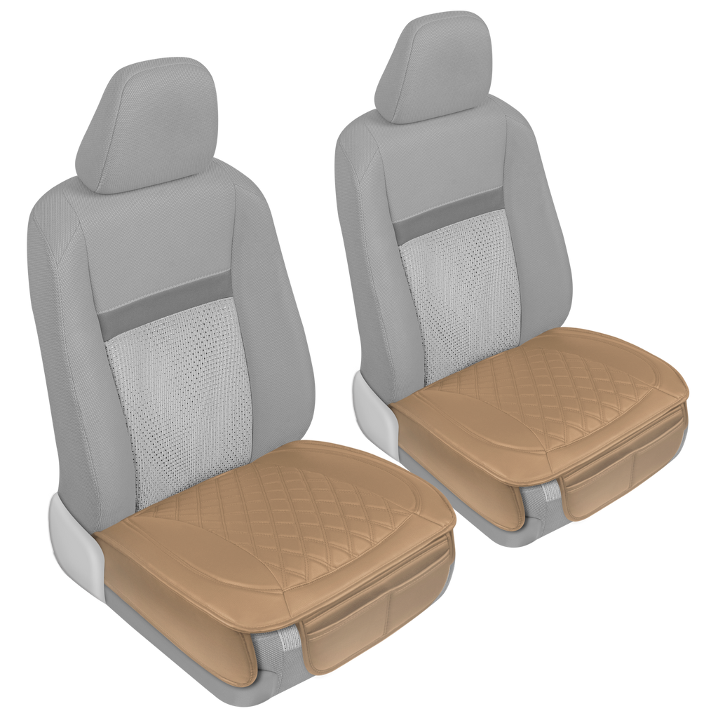 MotorTrend 2-Pack Padded Faux Leather Diamond Stitched Seat Covers with Front Storage Pockets