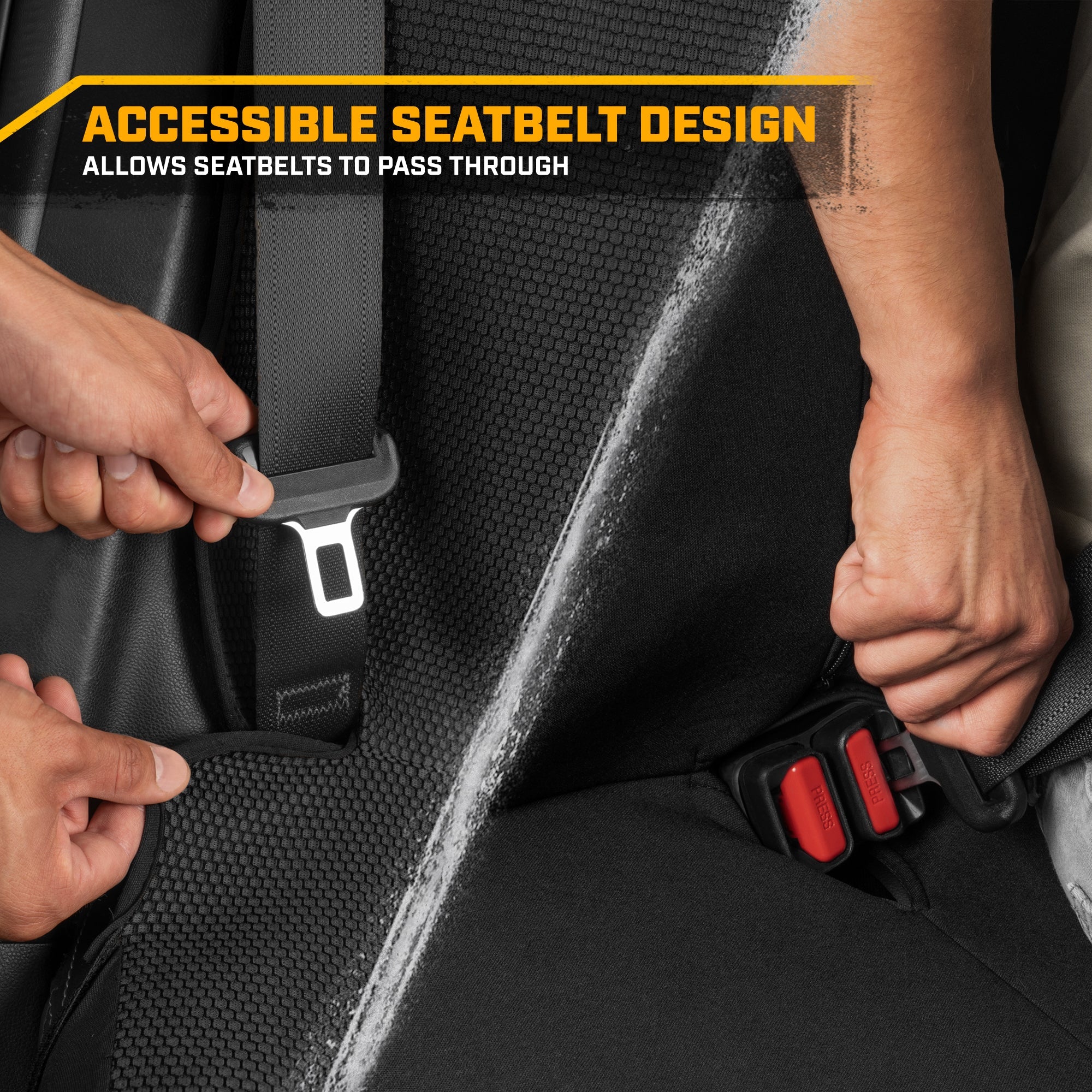 Cat Flexfit Black Rear Seat Cover for Car - Durable Canvas & Mesh Design 60/40 Split Bench Protector for Cars, Trucks & SUVs - Back Seat Cover for Rear Bench - Interior Car Accessory