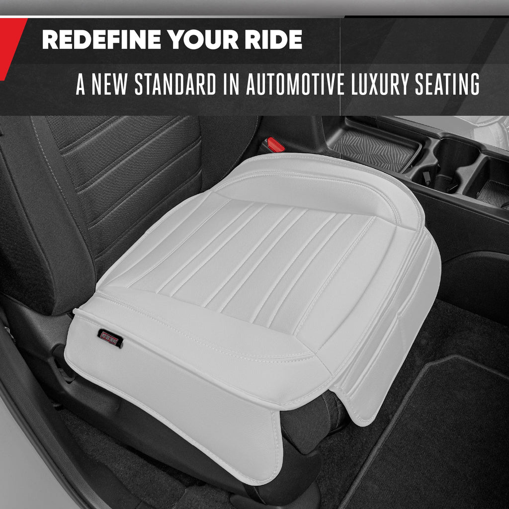 Motor Trend Faux Leather Front Seat Cover for Cars - Set of 2 White Front Car Seat Covers for SUV & Truck with Storage Pockets - Automotive Car Seats Cover Protector - For Bottom Cushion Coverage Only