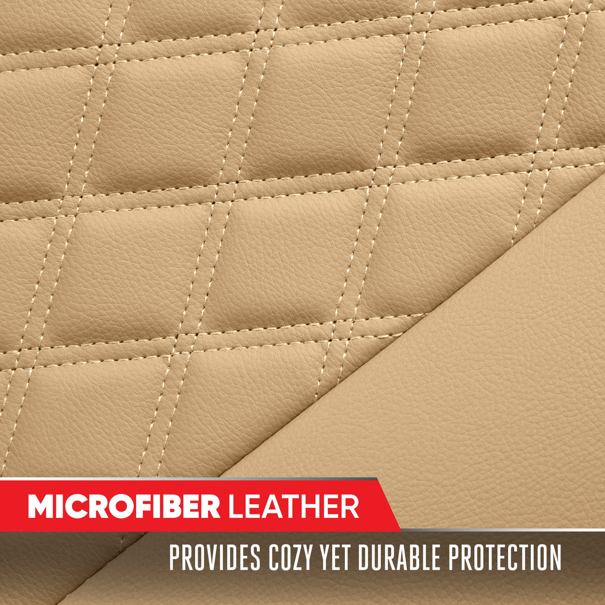MotorTrend 3-Piece Diamond Stitched Padded Rear Seat Covers with Storage Pockets - Beige