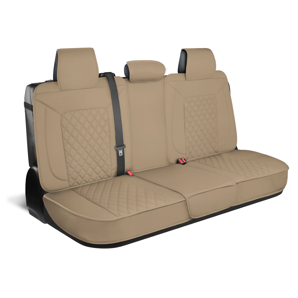 MotorBox Premium Napa Leather Rear Seat Cover - Semi Universal Fit for Most Cars, Truck & SUV - Beige Back Seat Protector - Anti-Slip, Durable Bench Cover - Easy Install, Luxury Car Interior Upgrade