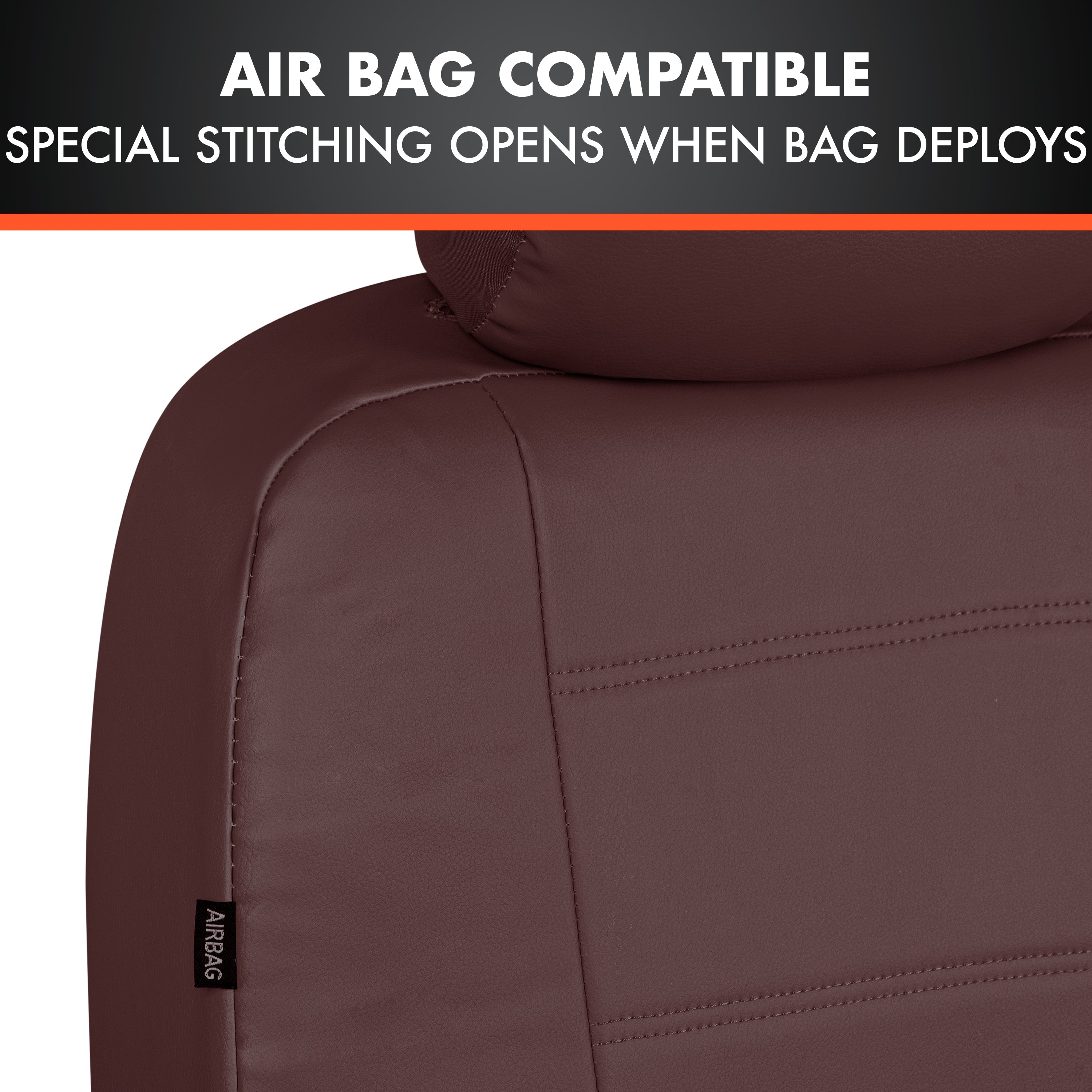 BDK 9-Piece Burgundy Leather Car Seat Cover Full Set, Front Seat Cover and Rear Bench Seat Cover Universal Fit Car Seat Covers for Cars Trucks SUVs Vans, Complete Full Coverage Protection For Vehicles