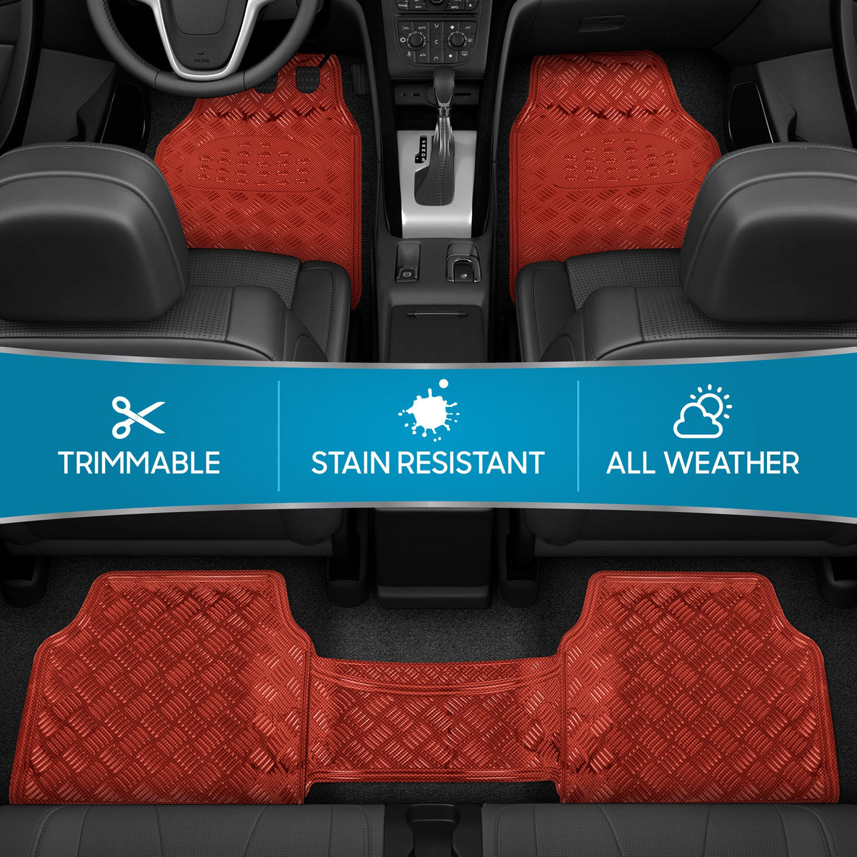 BDK 3-Piece Translucent Metallic-Look Front Floor Mat and Rear Floor Mat - Heavy Duty, All Weather