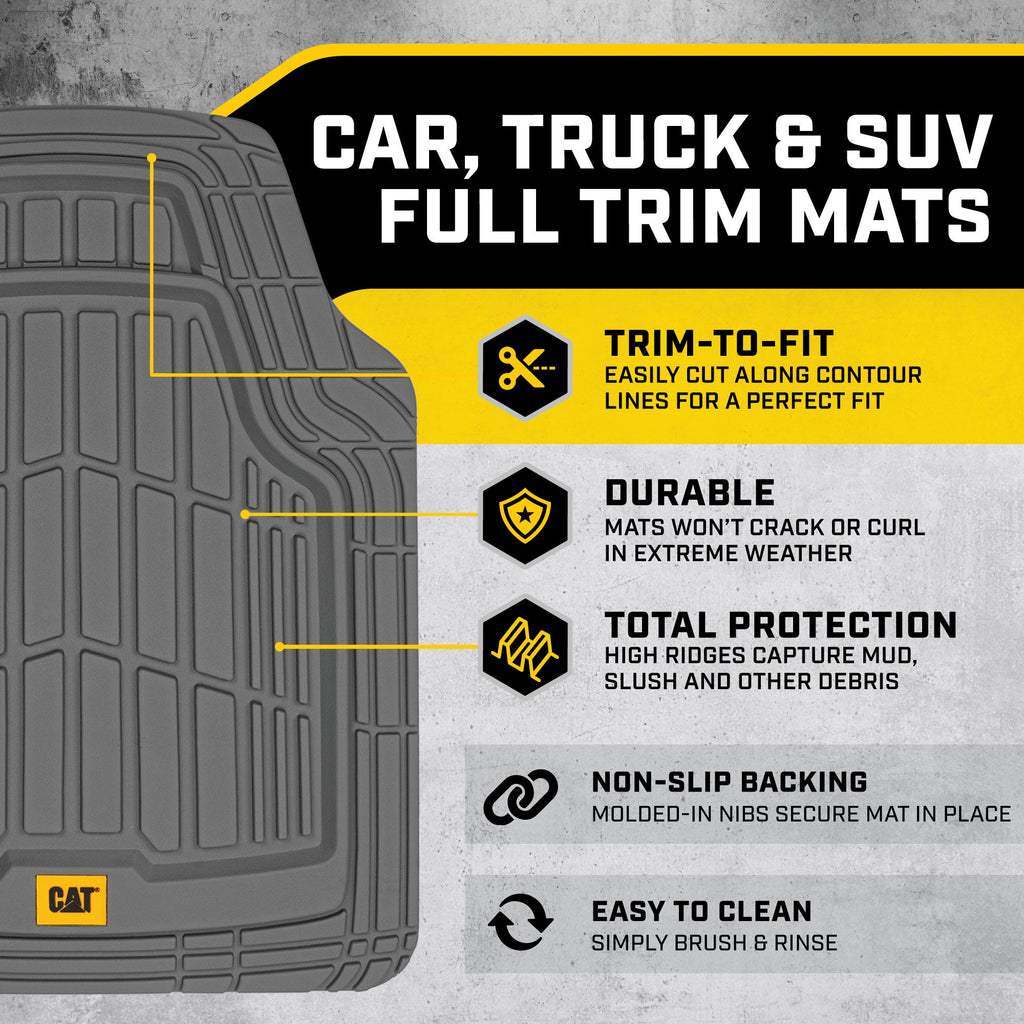 CAT 3-Piece ToughRide Rubber Front Floor Mats and Rear Floor Mats - Heavy Duty, All Weather, Trim to Fit