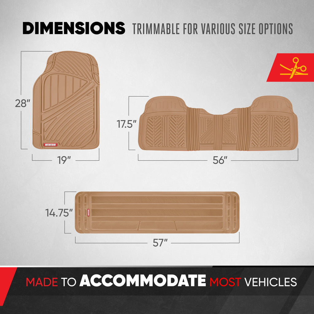 MotorTrend 4-Piece 3-Rows Extra-High Ridgeline Front Floor Mats, Middle Floor Mat, and Rear Floor Mat
