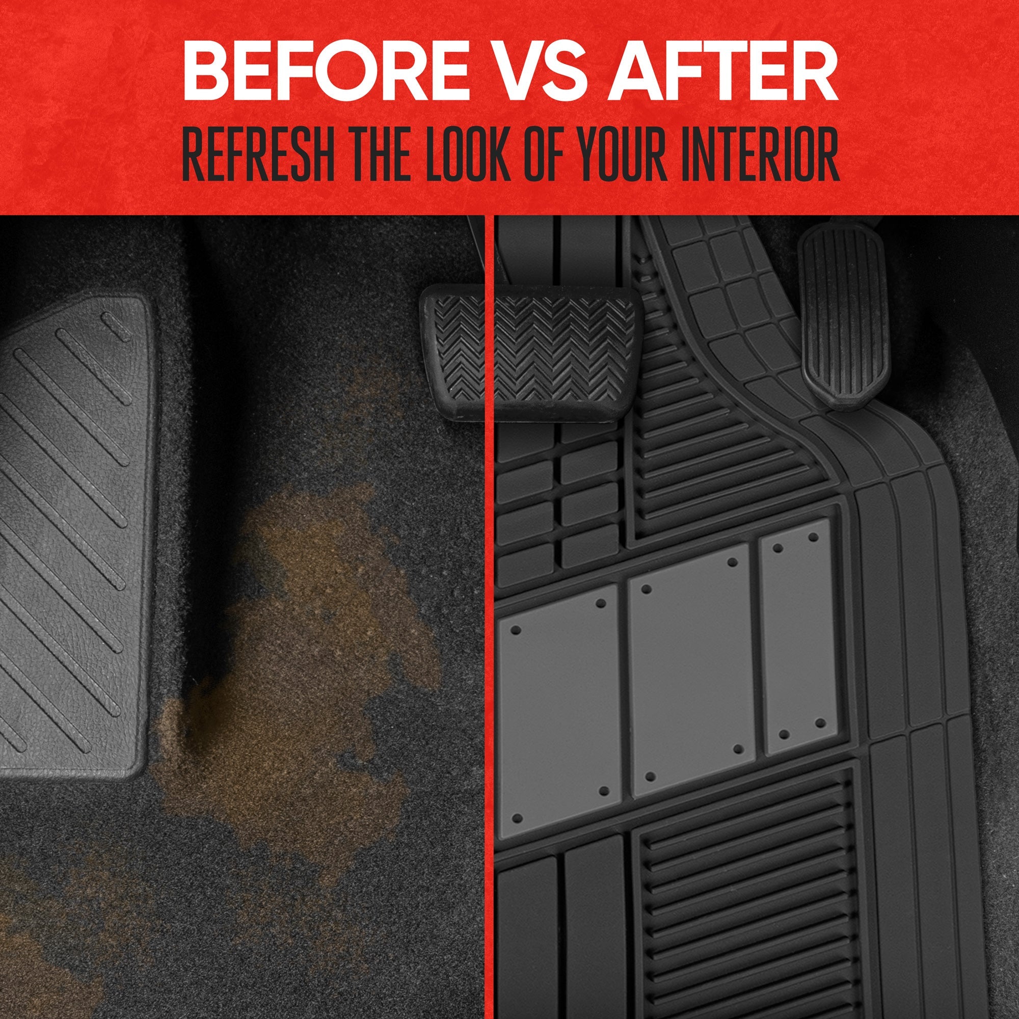 MotorTrend 4-Piece DualFlex Deep Drainage Channels Front Floor Mats and Rear Front Floor Mats - Heavy Duty, All Weather, Trim to Fit