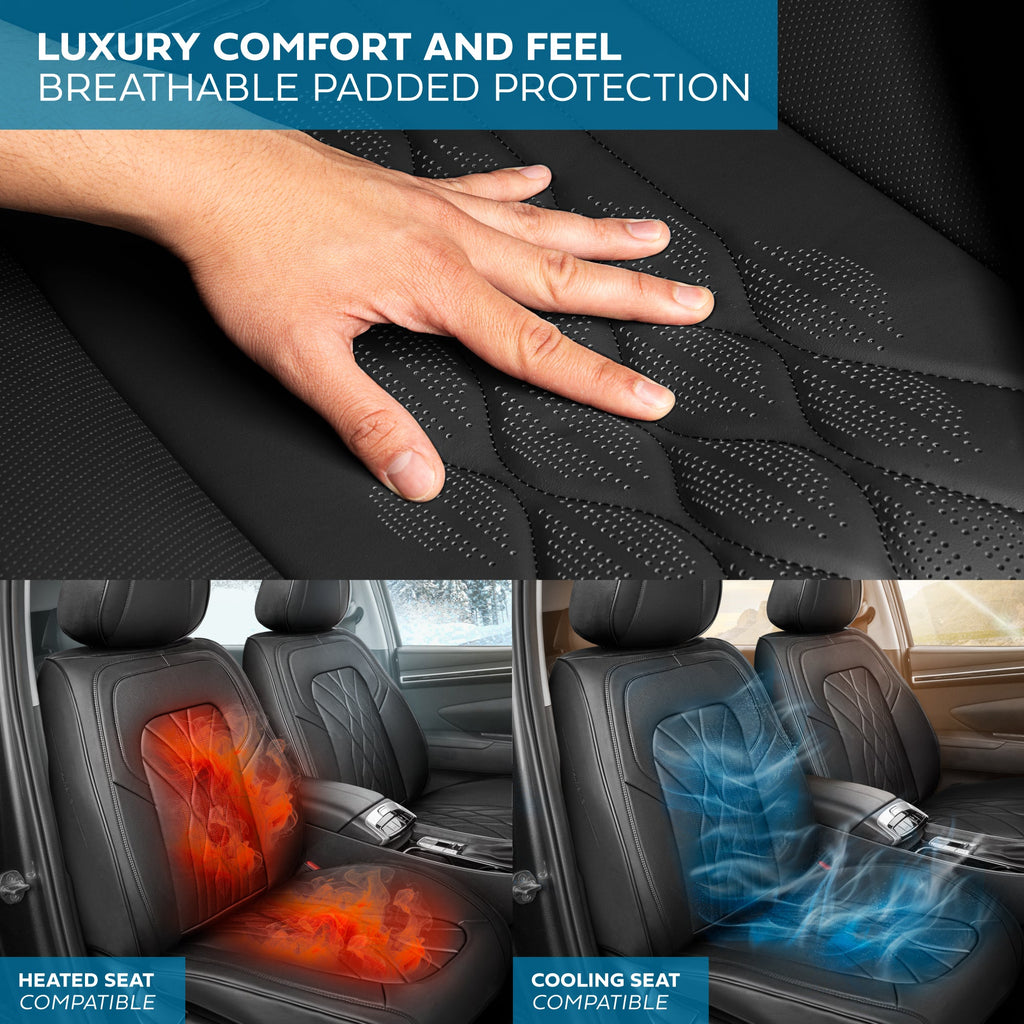 MotorBox Elite Edition Faux Leather Seat Covers for Cars, Trucks, & SUV - 2 Black Car Seat Covers for Front Seats - Universal Fit Car Accessories Automotive Interior Cover Protector for Most Vehicles