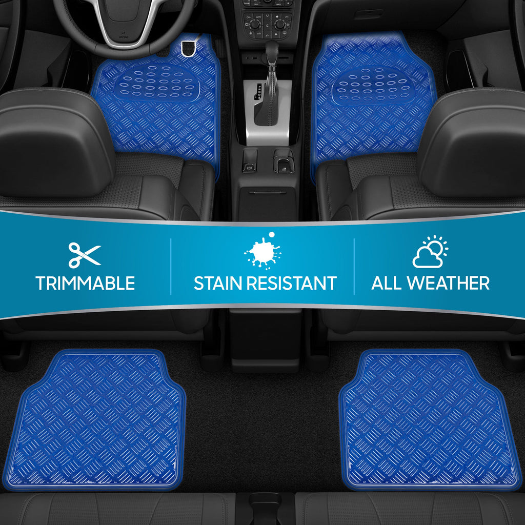 BDK 4-Piece Translucent Centered Cushioned Grip Pad Front Floor Mats and Rear Floor Mats - Heavy Duty, All Weather