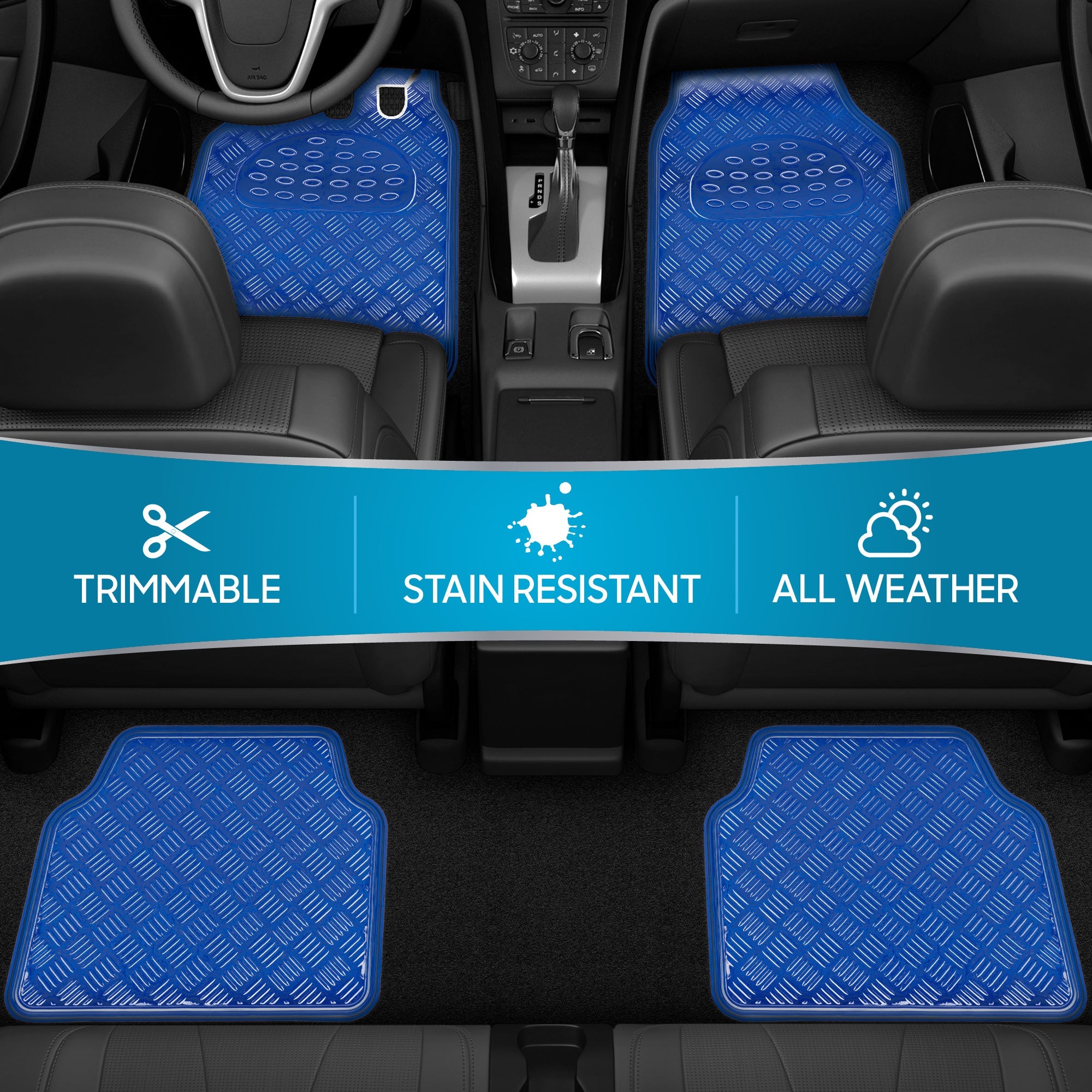 BDK 4-Piece Translucent Centered Cushioned Grip Pad Front Floor Mats and Rear Floor Mats - Heavy Duty, All Weather