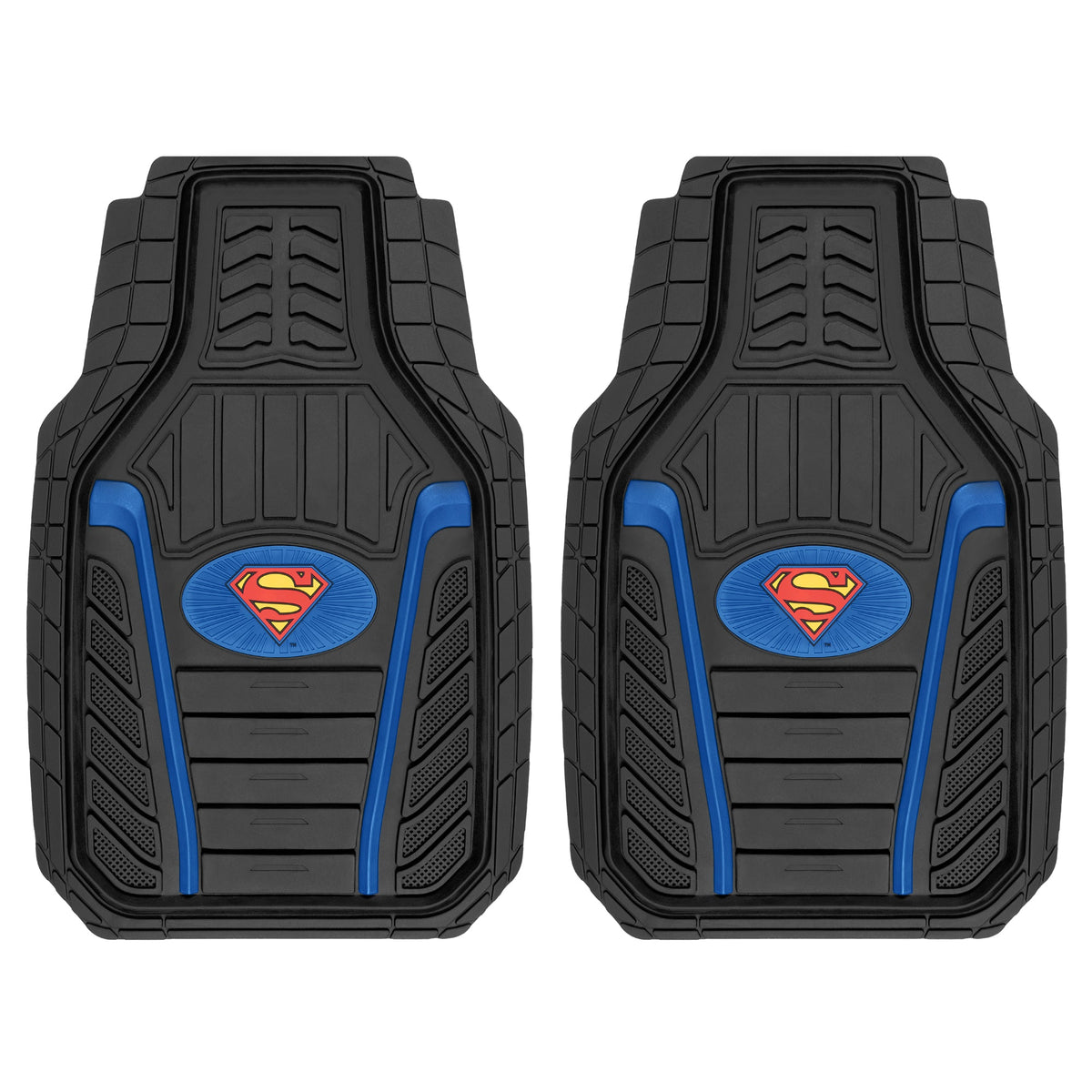 Warner Bros DC Comics 2-Piece 3D Super Hero Logo Front Floor Mats - Heavy Duty, All Weather, Trim to Fit - Armored Superman