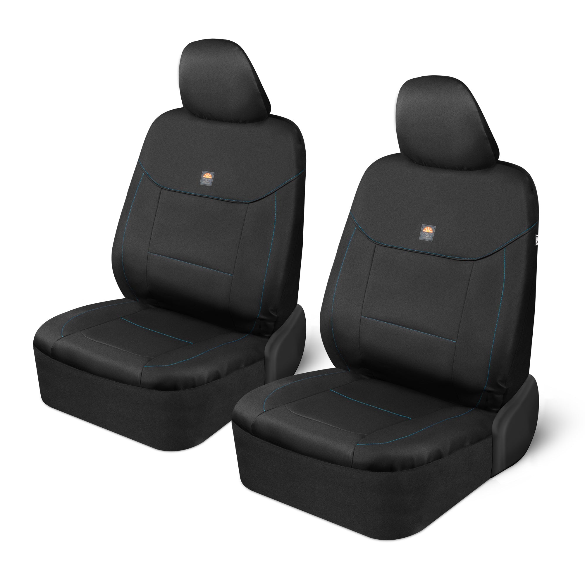 C&C Napa Leatherette 2 Front Seat Covers - Faux Leather Car Seat Protectors for Cars & Trucks - UV-Resistant, Easy to Clean, Semi-Universal Fit - Stylish Coastal Design for Summer Car Interior Upgrade