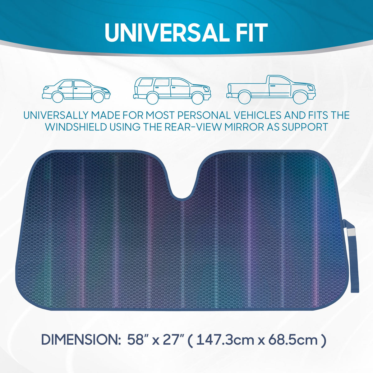 BDK Iridescent Mermaid, Hologram Foil, Chameleon Front Windshield Sun Shade, Double Bubble Accordion Folding Auto Sunshade for Car Truck SUV 58 x 27 Inch