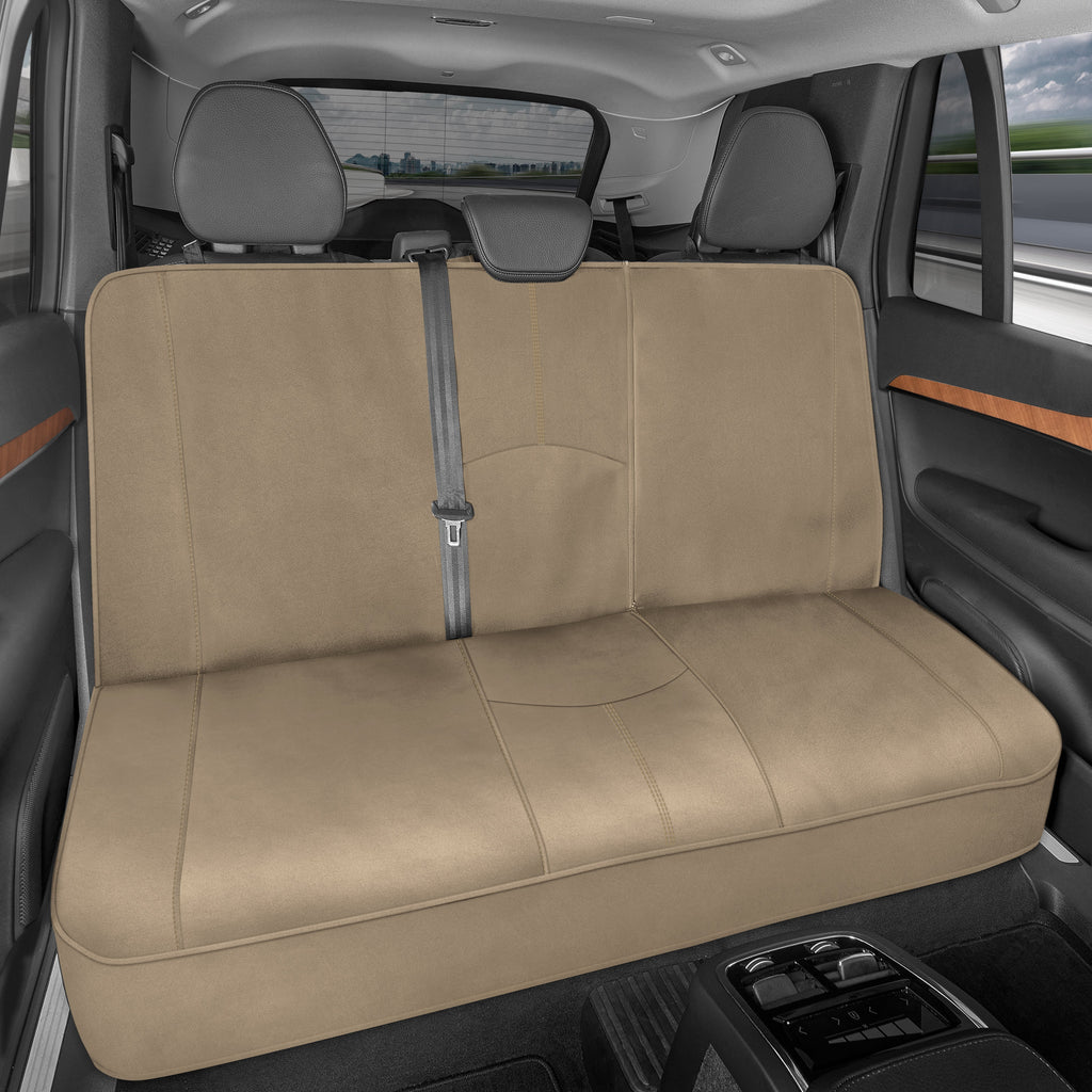 Motor Trend SpillGuard Waterproof Rear Bench Car Seat Cover, All Beige Stitching - Split Bench Rear Seat Protector with Neoprene Padding, Back Seat Cover for Kids & Dogs, Car Interior Covers