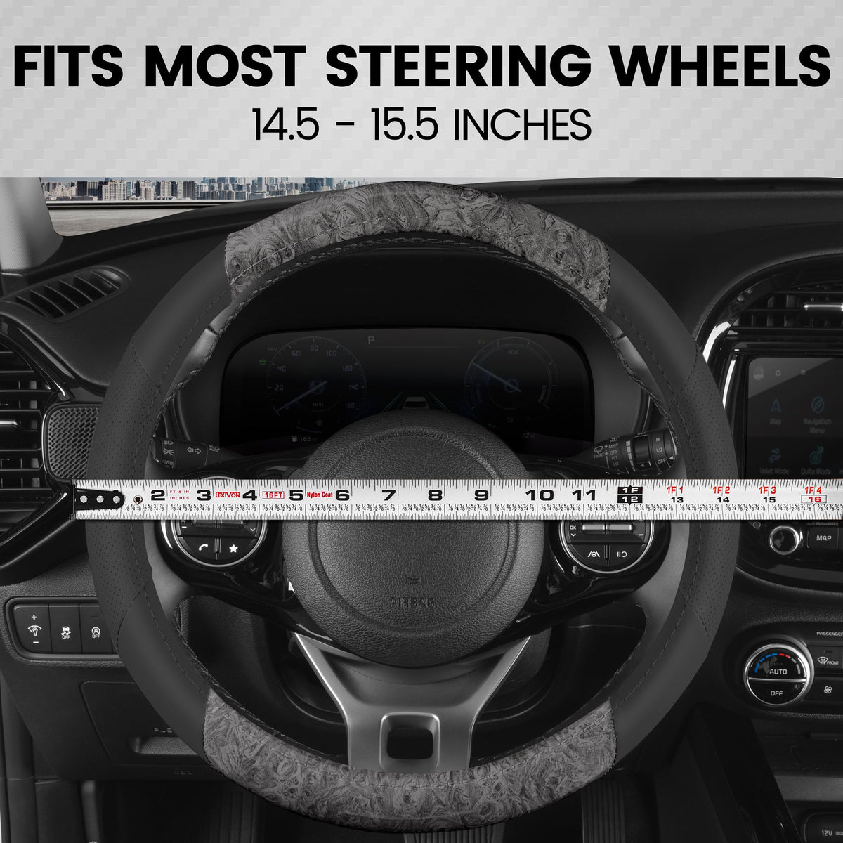 BDK Burlwood Pattern and Leatherette Sport Grip Steering Wheel Cover (Fits 14.5" - 15.5")