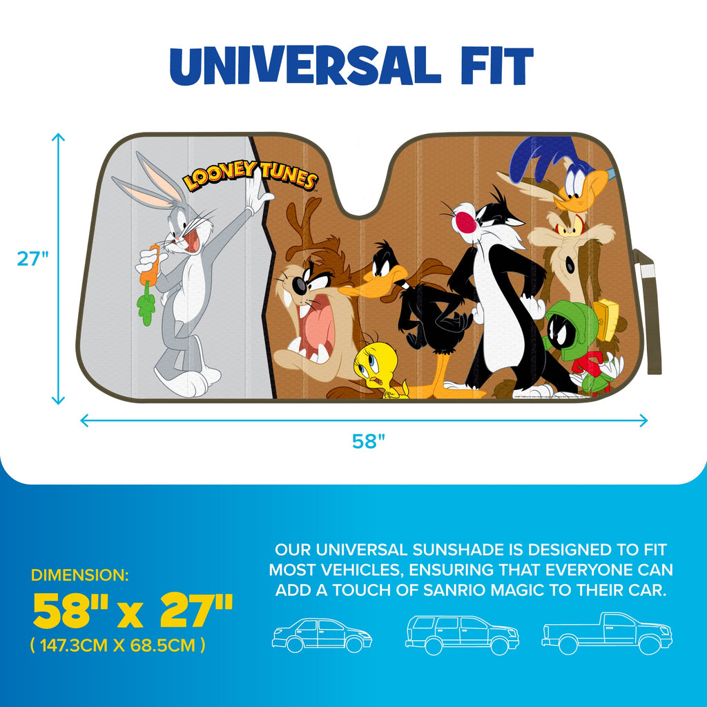 Warner Bros Looney Tunes Bugs Bunny & Friends Front Windshield Sunshade (58" x 27")