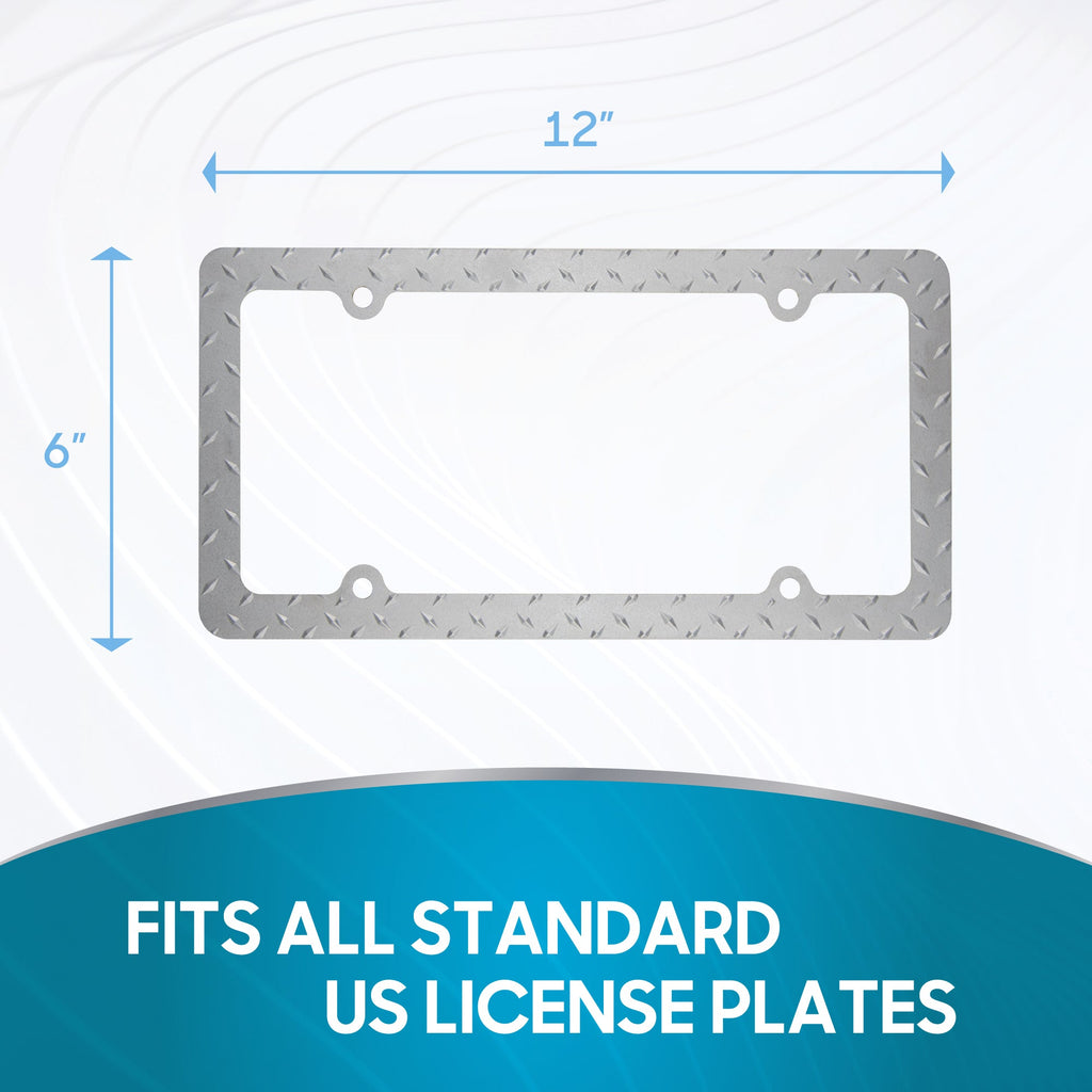 BDK Die-Cast Stainless Metal License Plate Frame/Holder Universal Size - Blank Metal Design (Pack of 2)