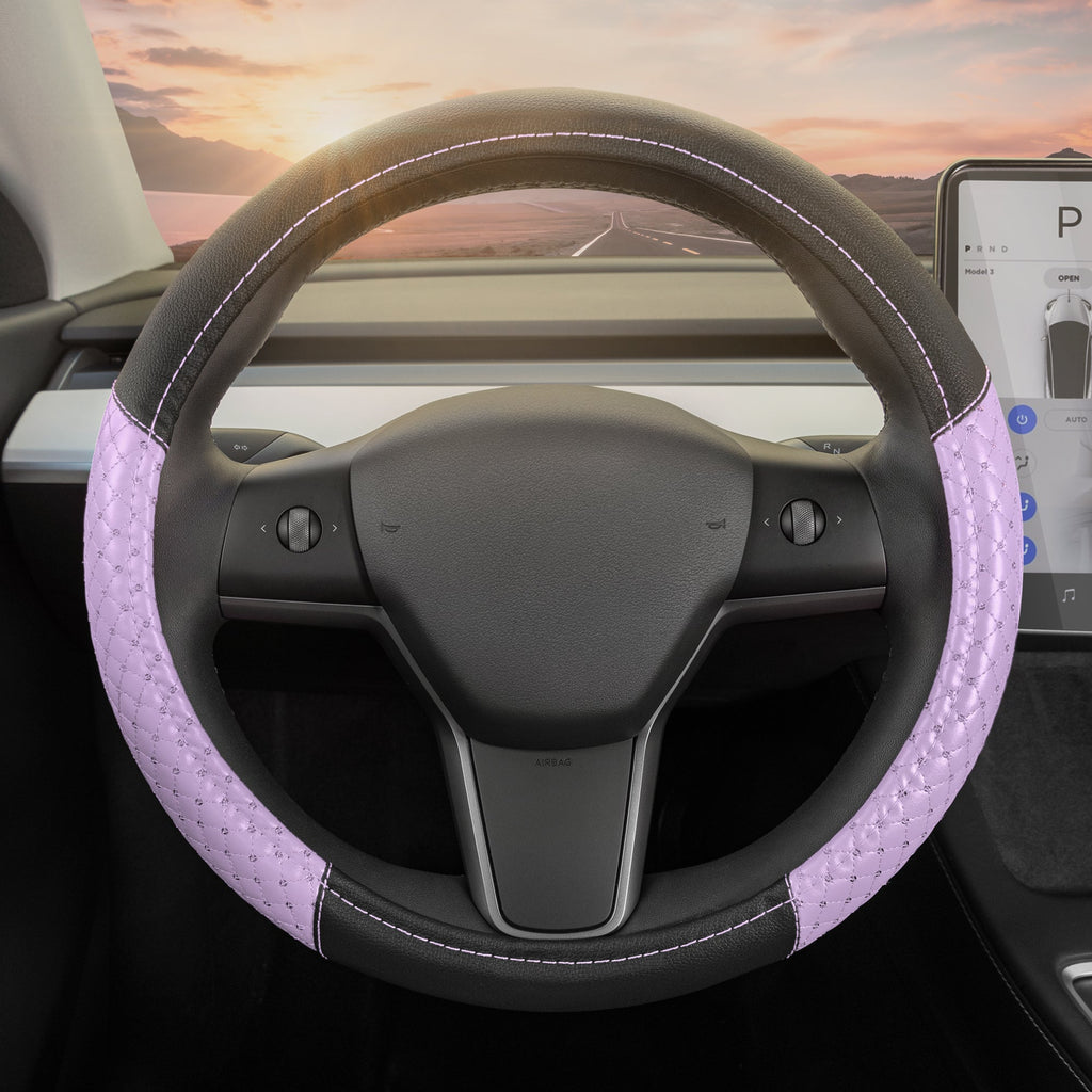 Carbella Pink Sequin Stitched with Crystals Steering Wheel Cover (Fits 14.5" - 15.5")