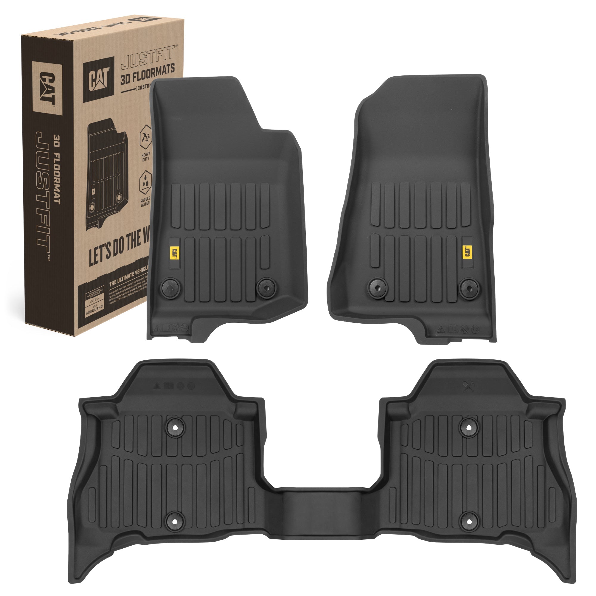 CAT 3-Piece JustFit™ 3D Front Liner Mats and Rear Liner Mats for Jeep Wrangler 4XE (2021 - 2026) - Heavy Duty, All Weather, Custom Fit