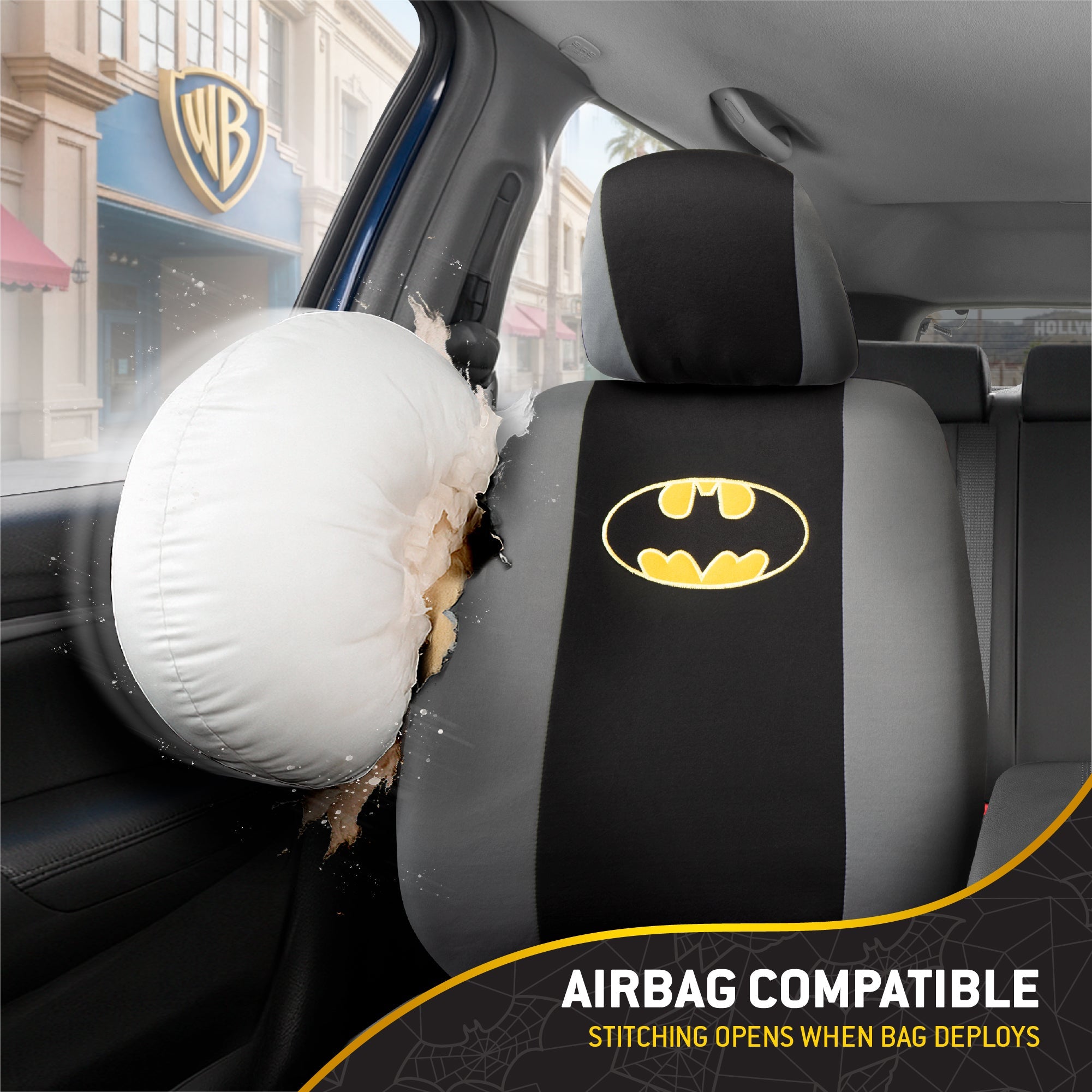 Warner Bros DC Comics 9-Piece Batman Dark Knight Logo Front Seat Covers and Rear Seat Covers