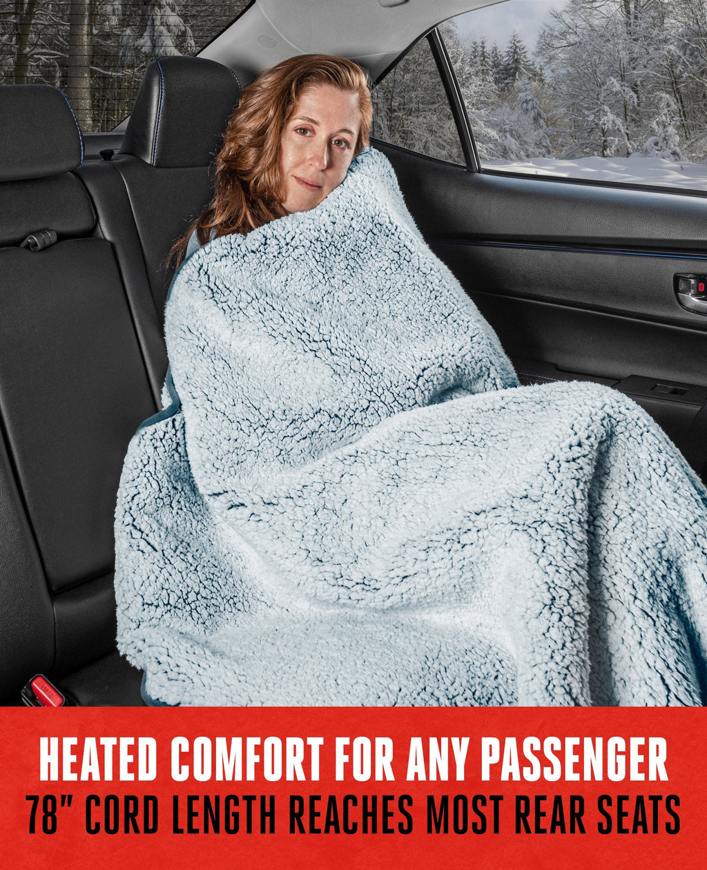 MotorTrend 12v Heated Plush Fleece Blanket for Cars, SUVs, Trucks, Vans, with 9v plug (58" x 42")