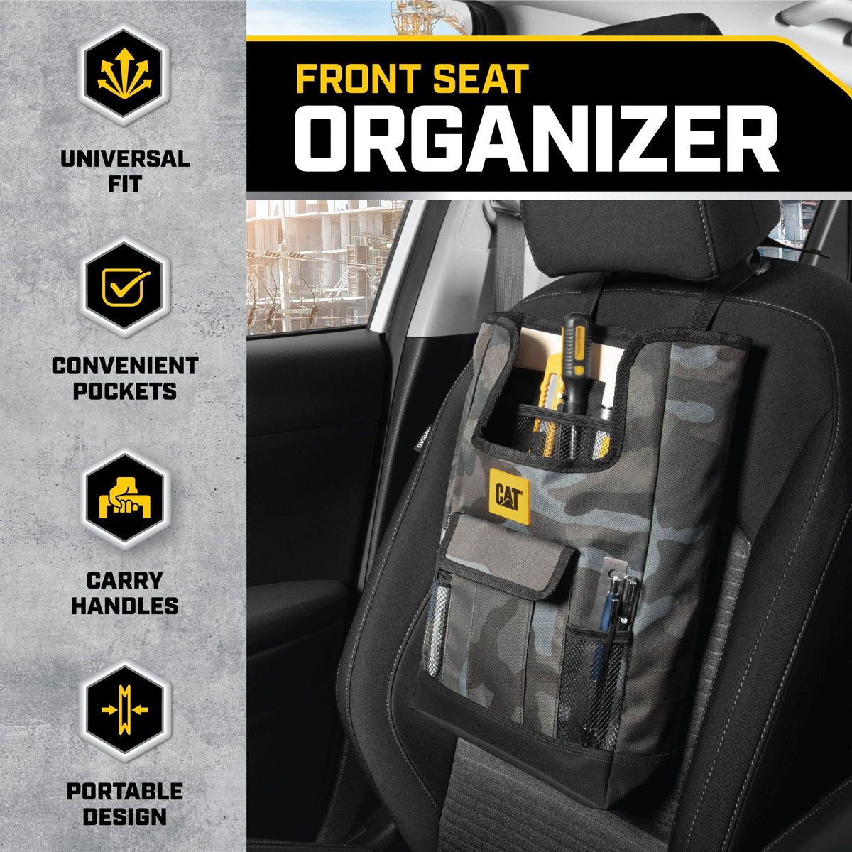 CAT Vehicle Front Seat Organizer Storage with Adjustable Straps (16" x 12")