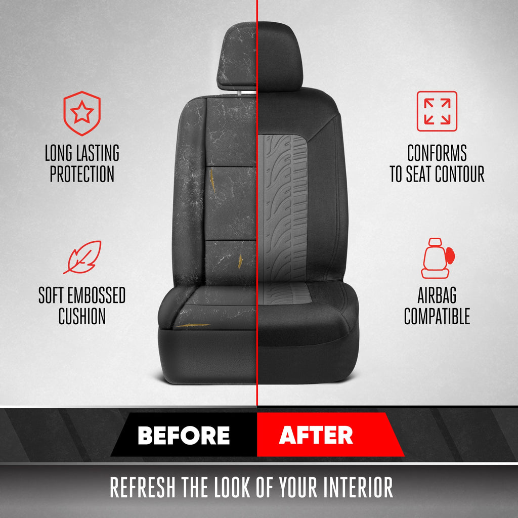 MotorTrend GrandPrix Tire Embossed Front Seat Covers and Rear Seat Covers - Gray