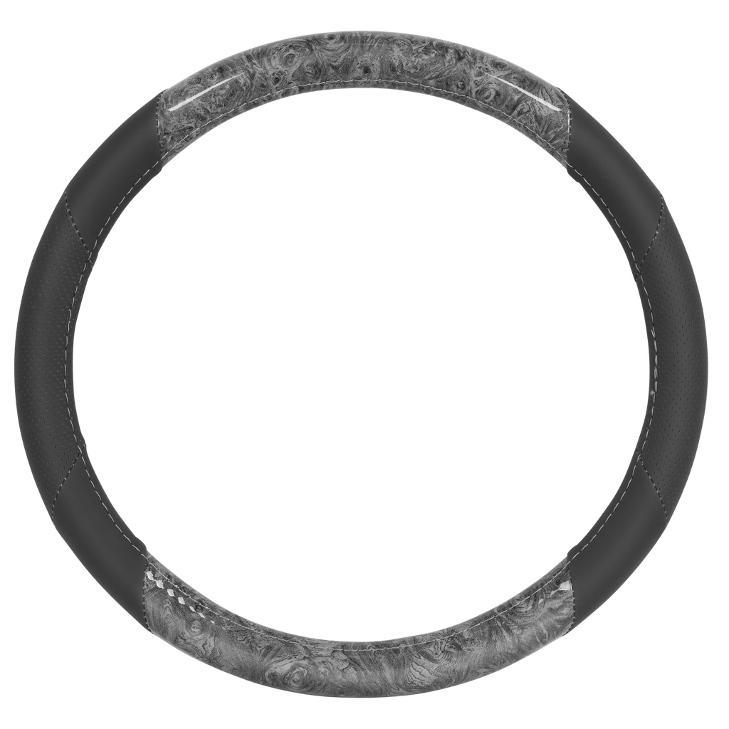 BDK Burlwood Pattern and Leatherette Sport Grip Steering Wheel Cover (Fits 14.5" - 15.5")