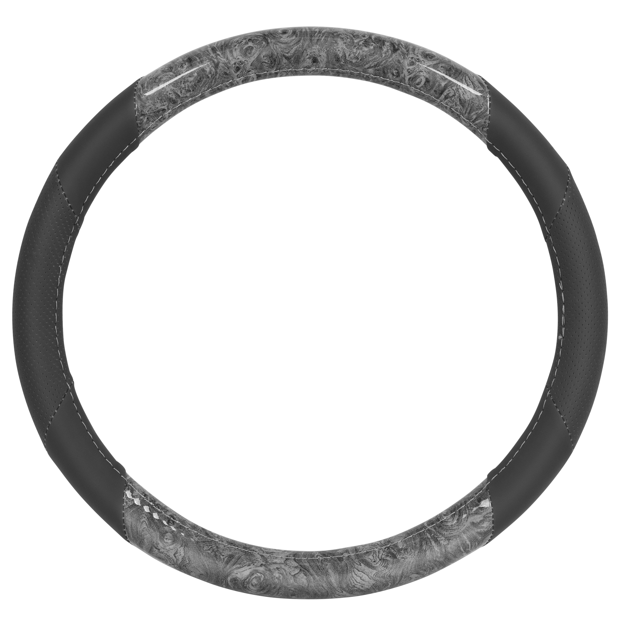 BDK Burlwood Pattern and Leatherette Sport Grip Steering Wheel Cover (Fits 14.5" - 15.5")