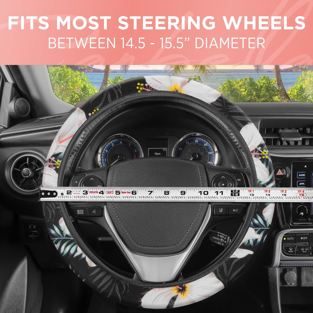 Carbella 3-Piece Tropical Flowers Front Seat Covers and Steering Wheel Cover (Fits 14.5" - 15.5")