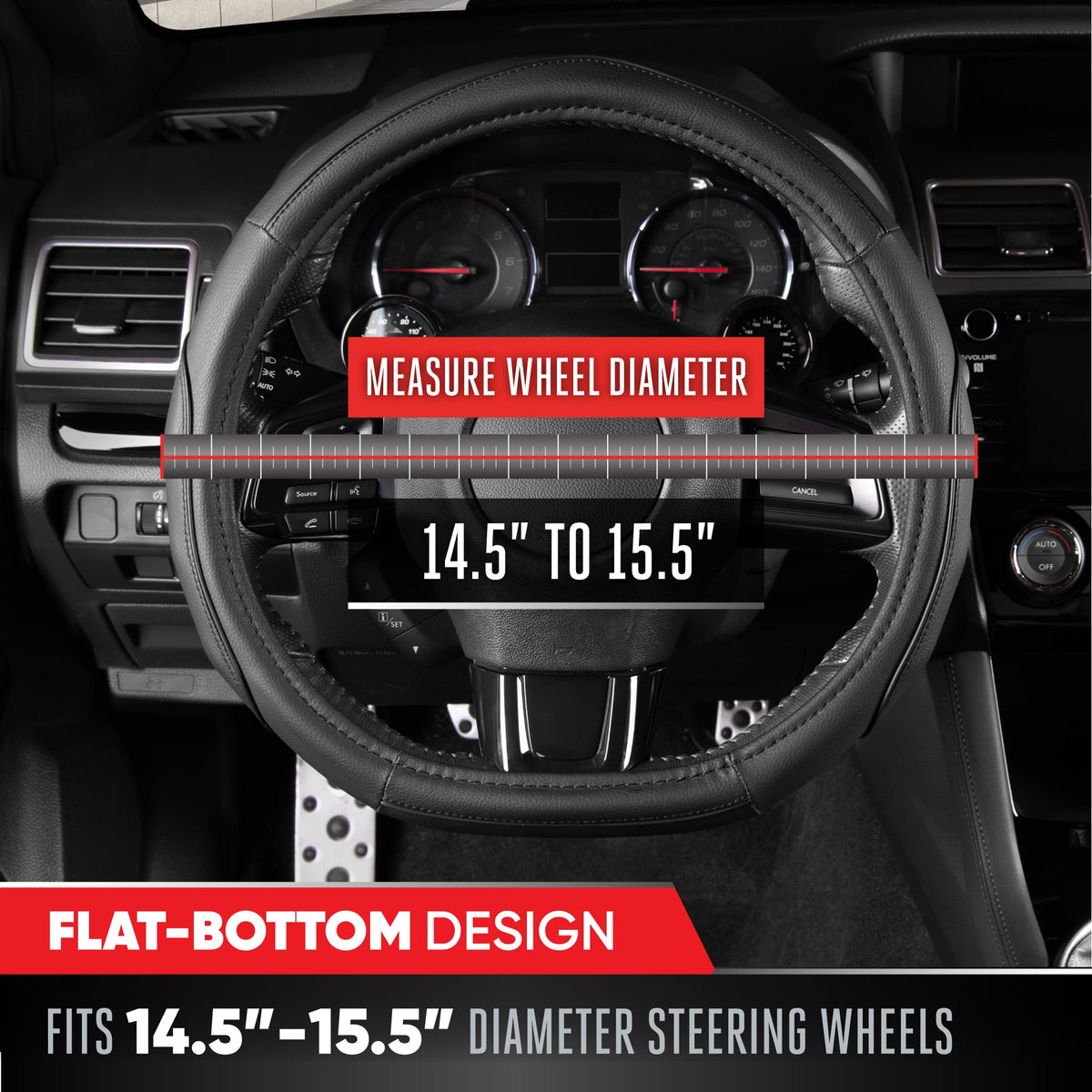 MotorTrend Stealth D-Shaped Steering Wheel Cover (Fits 14.5" - 15.5")