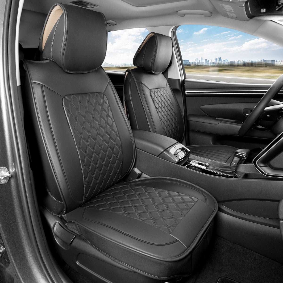 MotorBox 2-Pack Prestige Edition Premium Faux Leather Diamond Stitched Cushion Front Seat Covers