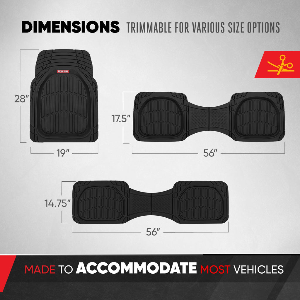 MotorTrend 4-Piece 3-Rows FlexTough Deep Dish Front Floor Mats, Middle Floor Mats, and Rear Floor Mat