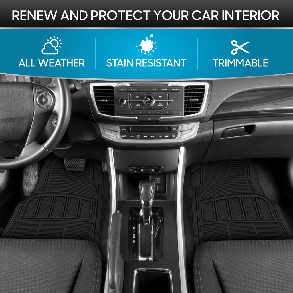 BDK 3-Piece Square Heel Pads Front Floor Mats and Rear Floor Mats - Heavy Duty, All Weather, Trim to Fit