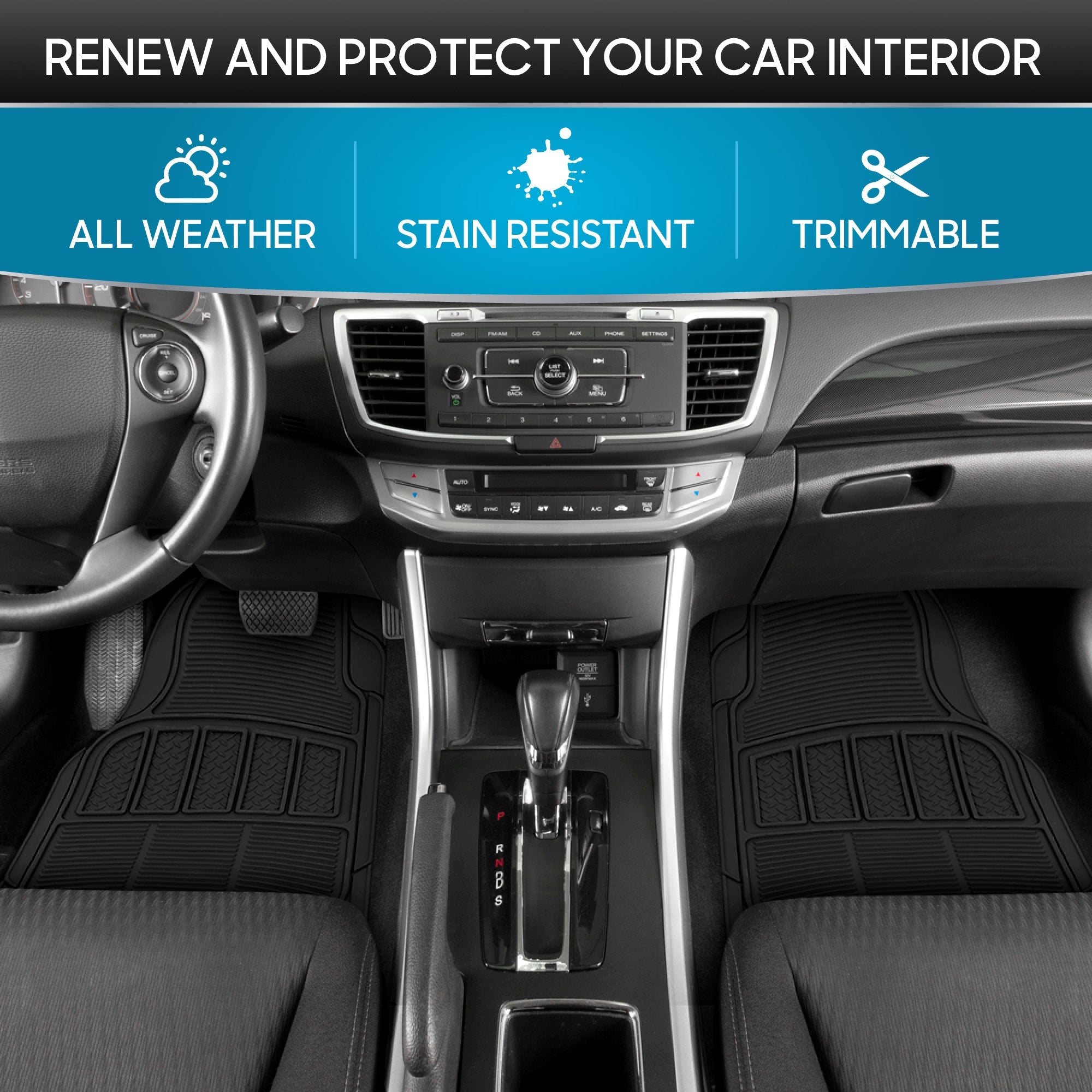 BDK 3-Piece Square Heel Pads Front Floor Mats and Rear Floor Mats - Heavy Duty, All Weather, Trim to Fit