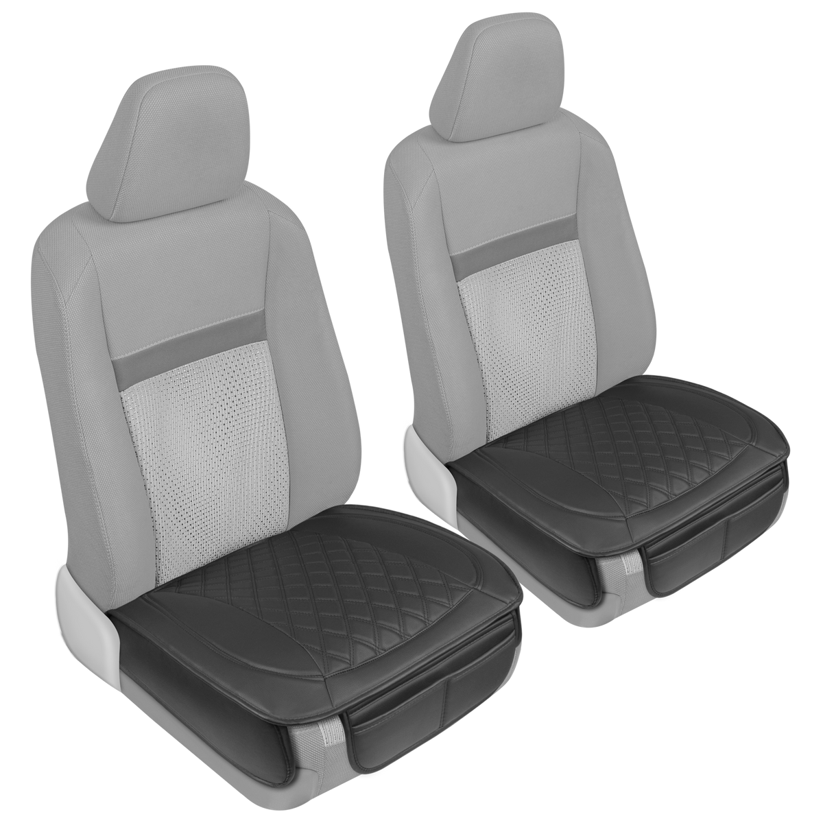 MotorTrend 2-Pack Padded Faux Leather Diamond Stitched Seat Covers with Front Storage Pockets