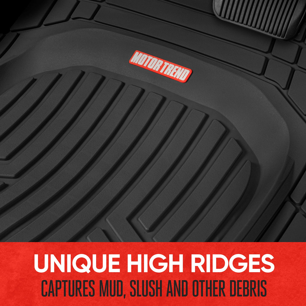 MotorTrend 3-Piece FlexTough Plus Deep Dish Line Grooves Front Floor Mats and Rear Floor Mat - Heavy Duty, All Weather, Trim to Fit
