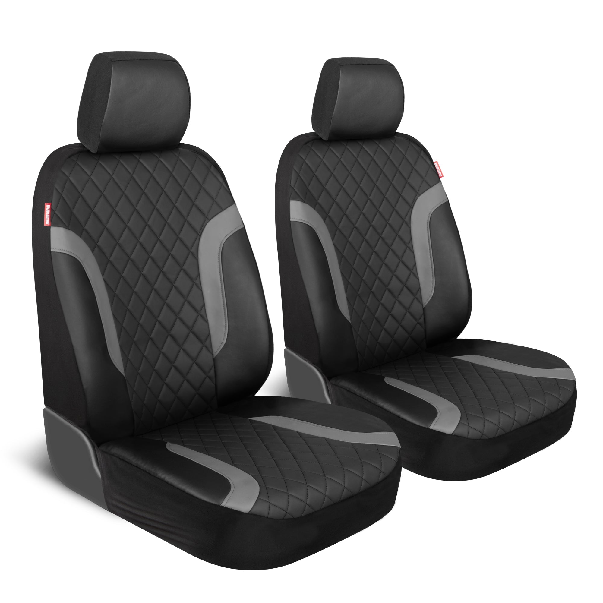 Motor Trend Faux Leather Seat Covers For Trucks, Cars, & SUV - Front Black & Gray Car Seat Cover Set - Universal Fit For Most Automotives - Forros Para Asientos De Carro - CarSeat Covers Accessories