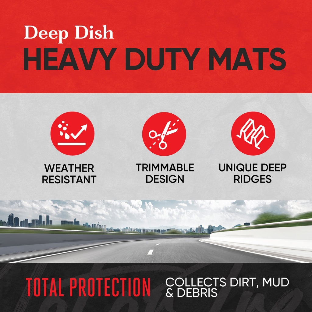MotorTrend 3-Piece FlexTough Plus Deep Dish Line Grooves Front Floor Mats and Rear Floor Mat - Heavy Duty, All Weather, Trim to Fit