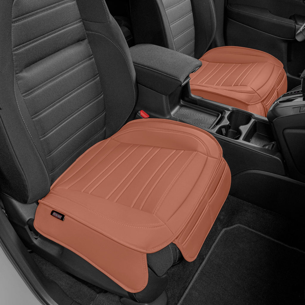Motor Trend Faux Leather Front Seat Cover for Cars - Set of 2 Brown Front Car Seat Covers for SUV & Truck with Storage Pockets - Automotive Car Seats Cover Protector - For Bottom Cushion Coverage Only