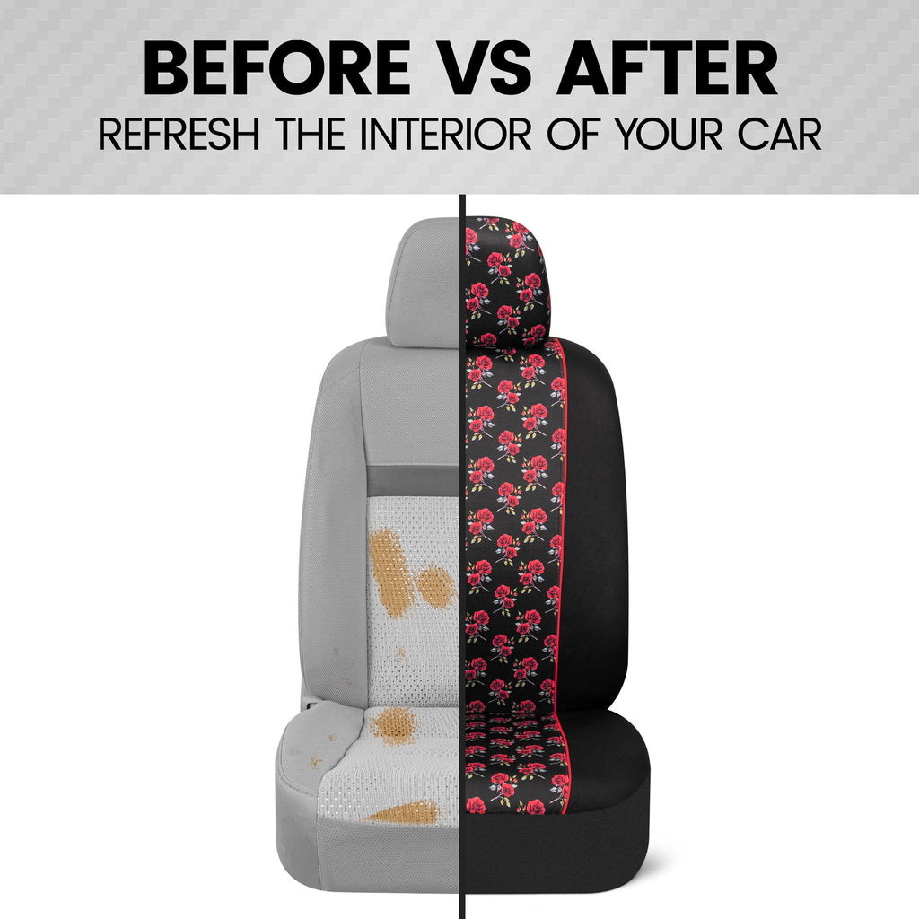 BDK 2-Pack Red Roses Front Seat Covers