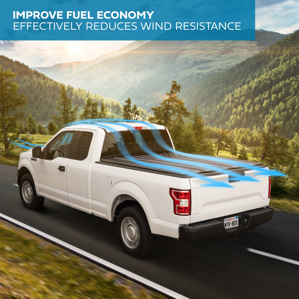 MotorBox Soft Tri-Fold Truck Tonneau Cover for Ford F-150 2015-2024 5.5 ft Bed, All-Weather Folding Truck Bed Cover with Black Flag Graphic, Tri-Fold Design for Quick Access and Easy Installation