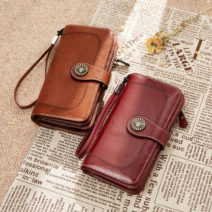 High Quality Women Wallet RFID, GENUINE LEATHER RFID BLOCKING CARDS HOLDER LARGE CAPACITY PURSES PHONE CLUTCH WITH ZIPPER POCKET WRISTLET