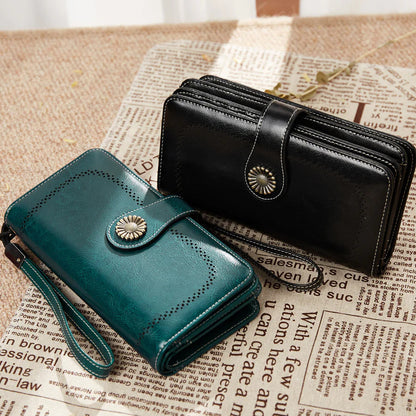 High Quality Women Wallet RFID, GENUINE LEATHER RFID BLOCKING CARDS HOLDER LARGE CAPACITY PURSES PHONE CLUTCH WITH ZIPPER POCKET WRISTLET