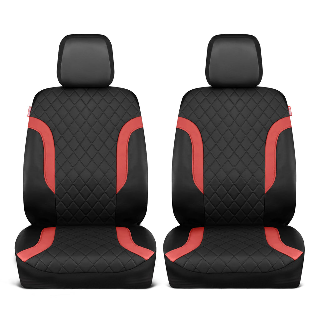 Motor Trend Faux Leather Seat Covers For Trucks, Cars, & SUV - Front Black & Red Car Seat Cover Set - Universal Fit For Most Automotives - Forros Para Asientos De Carro - CarSeat Covers Accessories